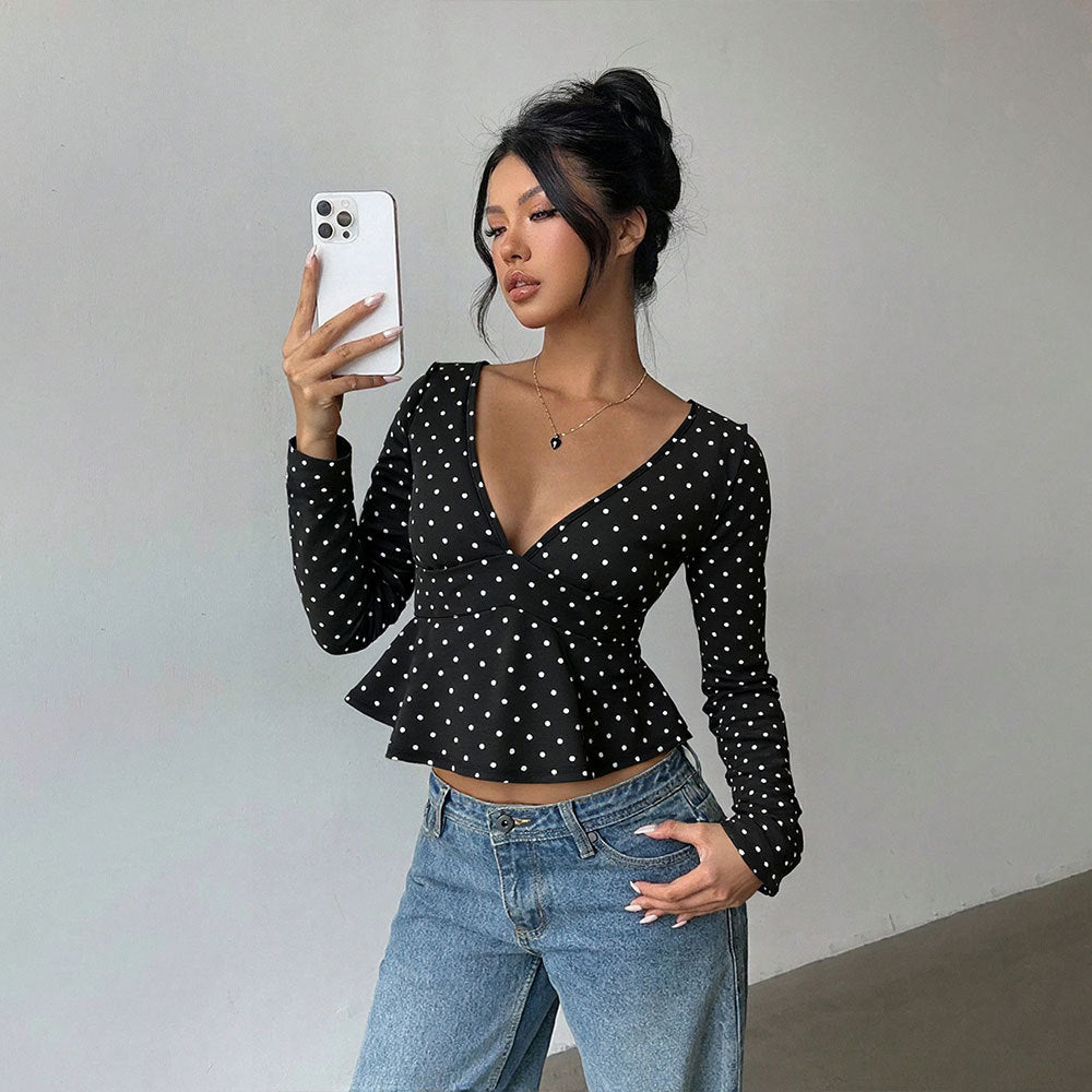 Damen Blusenshirt mit peplum Schnitt und Polka-Dot-Muster Drune