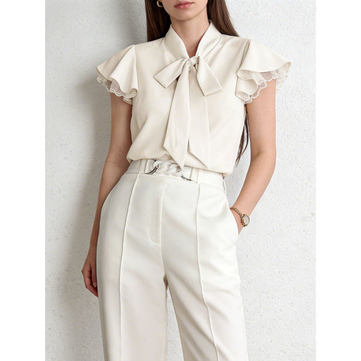 Damen Bluse mit Rüschenärmeln und feminine Schleife Drune
