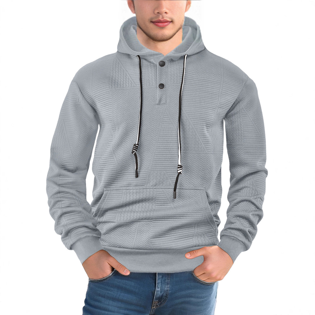 Herren Texturierter Kapuzenpullover mit gesteppter Patchstruktur und Druckknopfleiste Drune