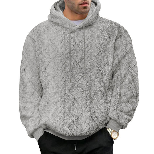 Herren nan kuscheliger Sherpa-Kapuzenpullover mit diamantgeprägter Struktur, Kordelzug und elastischen Rippbündchen Drune