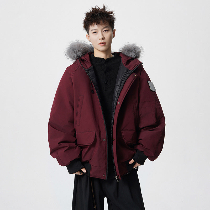 Herren Wattierter Oversize-Parka mit Kunstfellkapuze und Utility-Taschen Drune