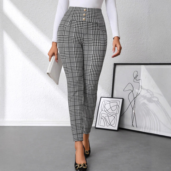Damen Karierten High-Waist Hosen Drune