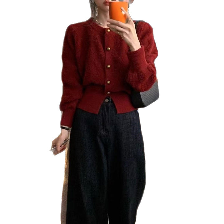 Damen Gemusterte Strickjacke mit Knöpfen Drune