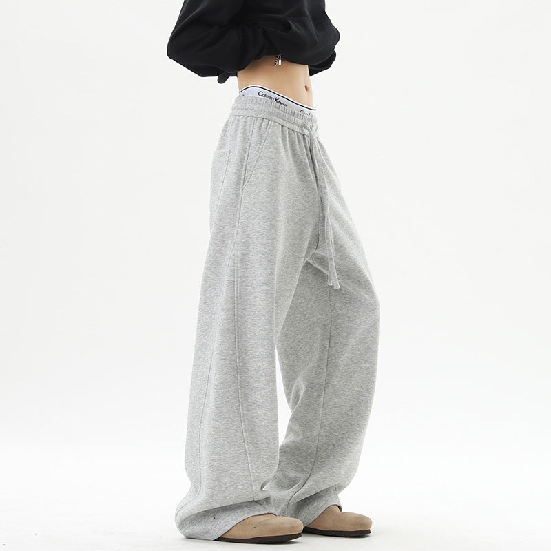 Damen Weite Loungehose mit hoher Taille aus Fleece, Tunnelzug und Seitentaschen Drune