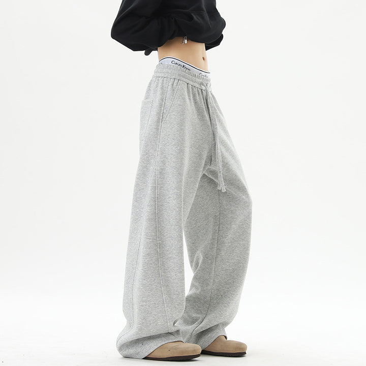 Damen Weite Loungehose mit hoher Taille aus Fleece, Tunnelzug und Seitentaschen Drune