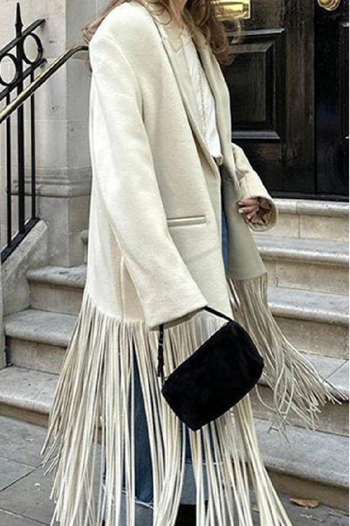 Damen Oversized Mantel mit Fransen Drune