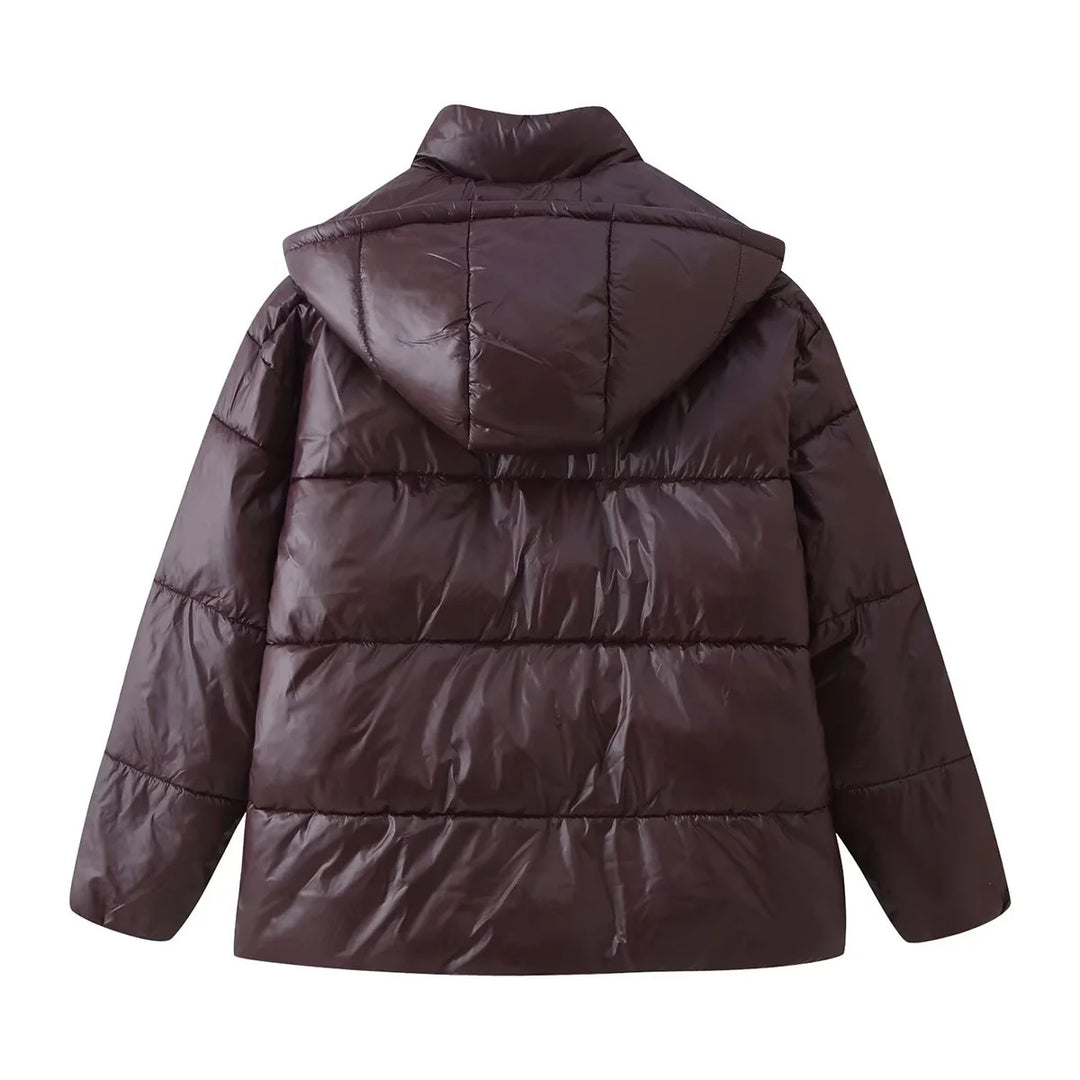 Damen nan wattierte Kapuzenjacke mit voluminöser Kapuze, verdeckter Frontleiste und aufgesetzten Eingrifftaschen Drune