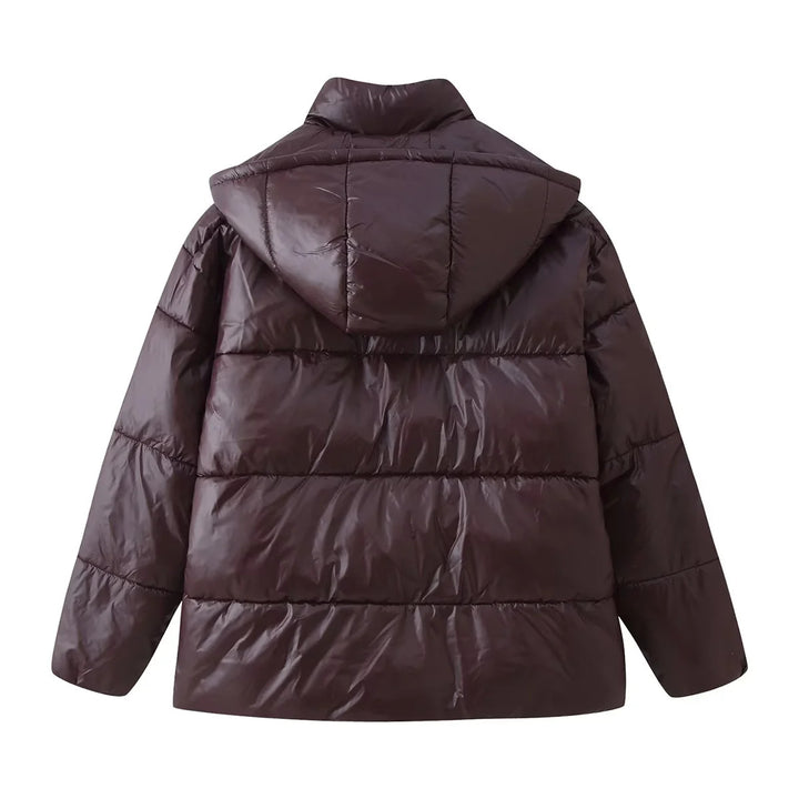 Damen nan wattierte Kapuzenjacke mit voluminöser Kapuze, verdeckter Frontleiste und aufgesetzten Eingrifftaschen Drune