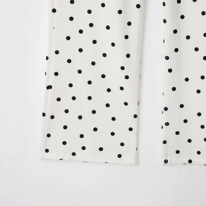 Damen Jeanshose mit weitem Bein, hohem Bund und Polka‑Dot‑Print Drune