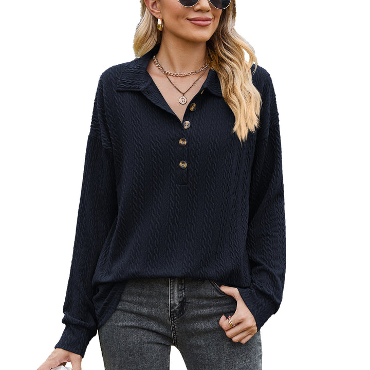 Damen Langarmshirt mit strukturiertem Kabelstrick und modischem Kragen Drune