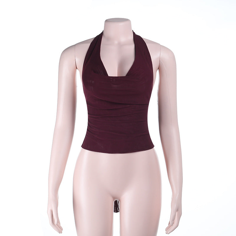 Damen figurbetontes Halter-Top mit tiefem V-Ausschnitt und elastischem Saum Drune