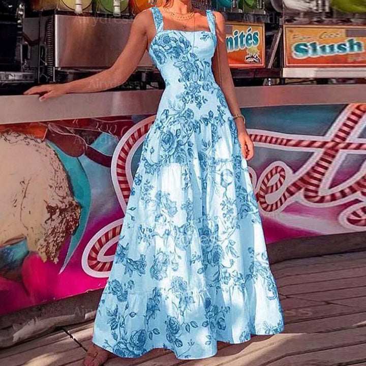 Damen Maxikleid mit hochwertigem Blumenmuster und schulterfreiem Design Drune
