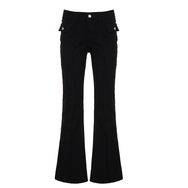Damen High‑Waist Schlaghose mit Ziernaht und Klappentaschen Drune