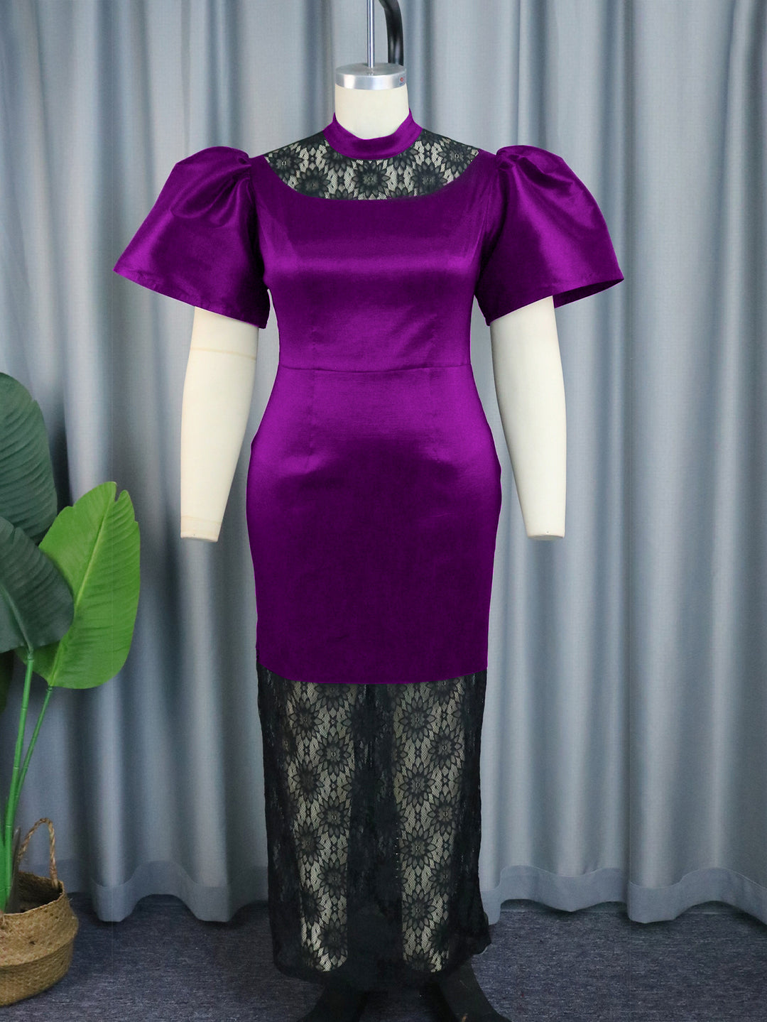 Damen Elegantes Spitze-und-Satin Abendkleid Drune