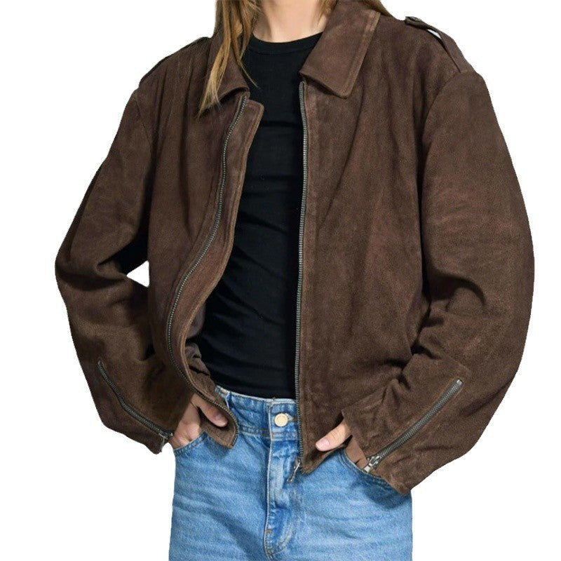 Damen lässige Kurzjacke aus weichem Material mit praktischen Reißverschlüssen Drune