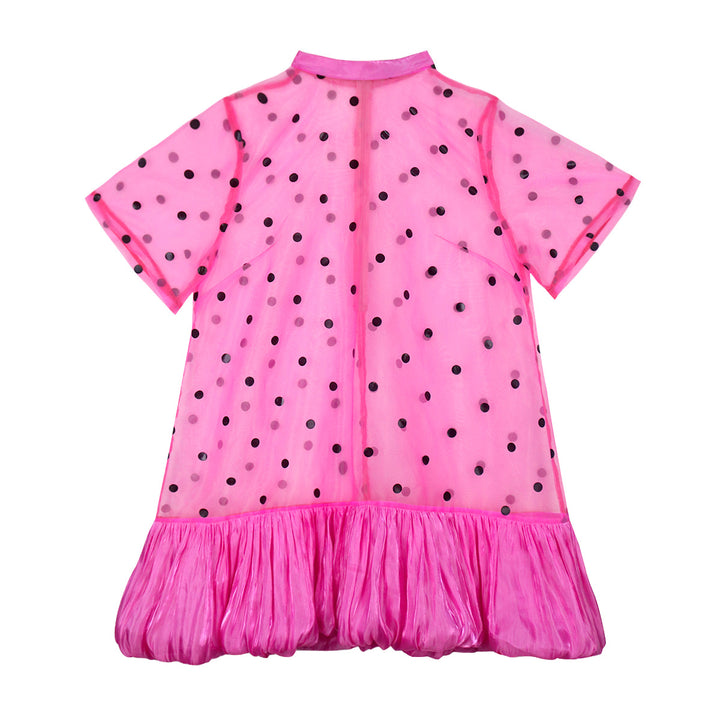 Damen Transparentes Polka-Punkte Kleid mit Rüschensaum Drune