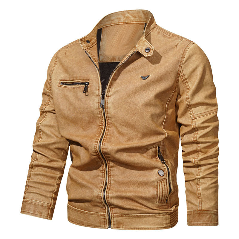 Herren Slim‑Fit Jeansblouson mit Used‑Optik, Reißverschluss‑Brusttasche und gesteppter Ärmelpartie Drune