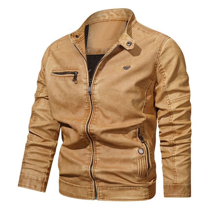 Herren Slim‑Fit Jeansblouson mit Used‑Optik, Reißverschluss‑Brusttasche und gesteppter Ärmelpartie Drune