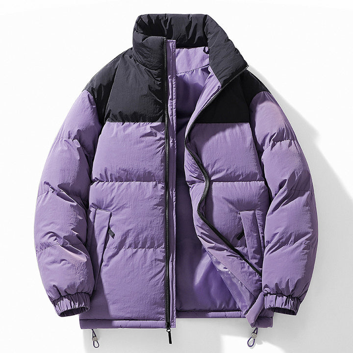 Herren gesteppte Thermo-Steppjacke mit hohem Stehkragen, Zwei-Wege-Reißverschluss und Kordelzugsaum Drune