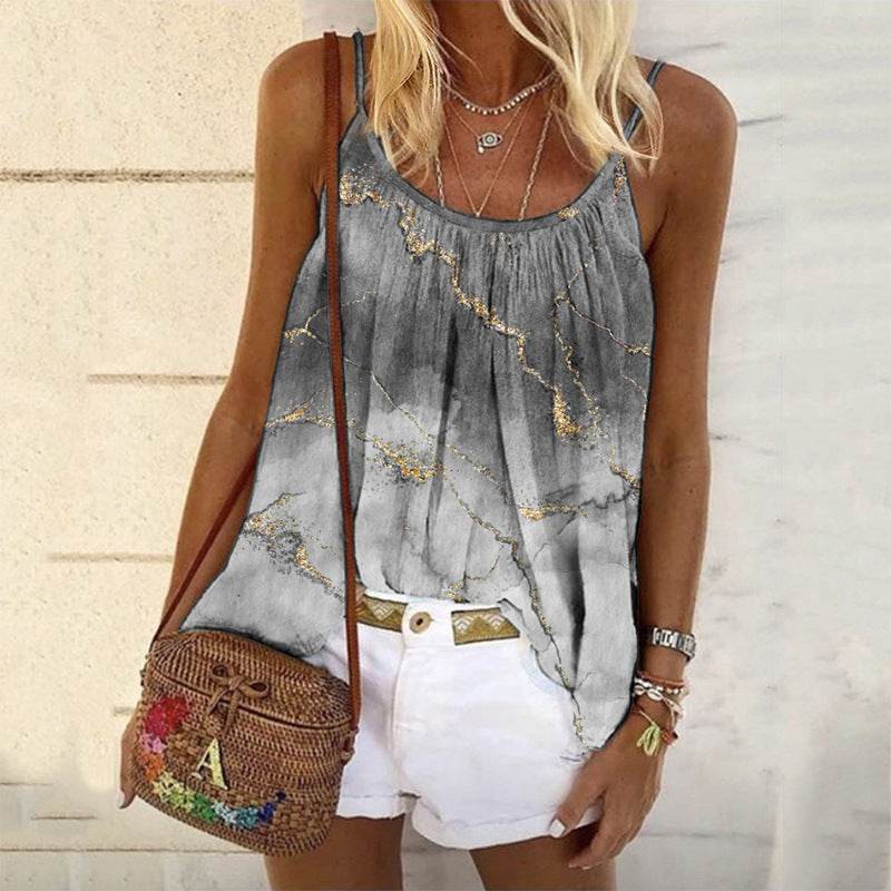 Damen Sommerliches Tanktop mit modischem Marmormuster Drune