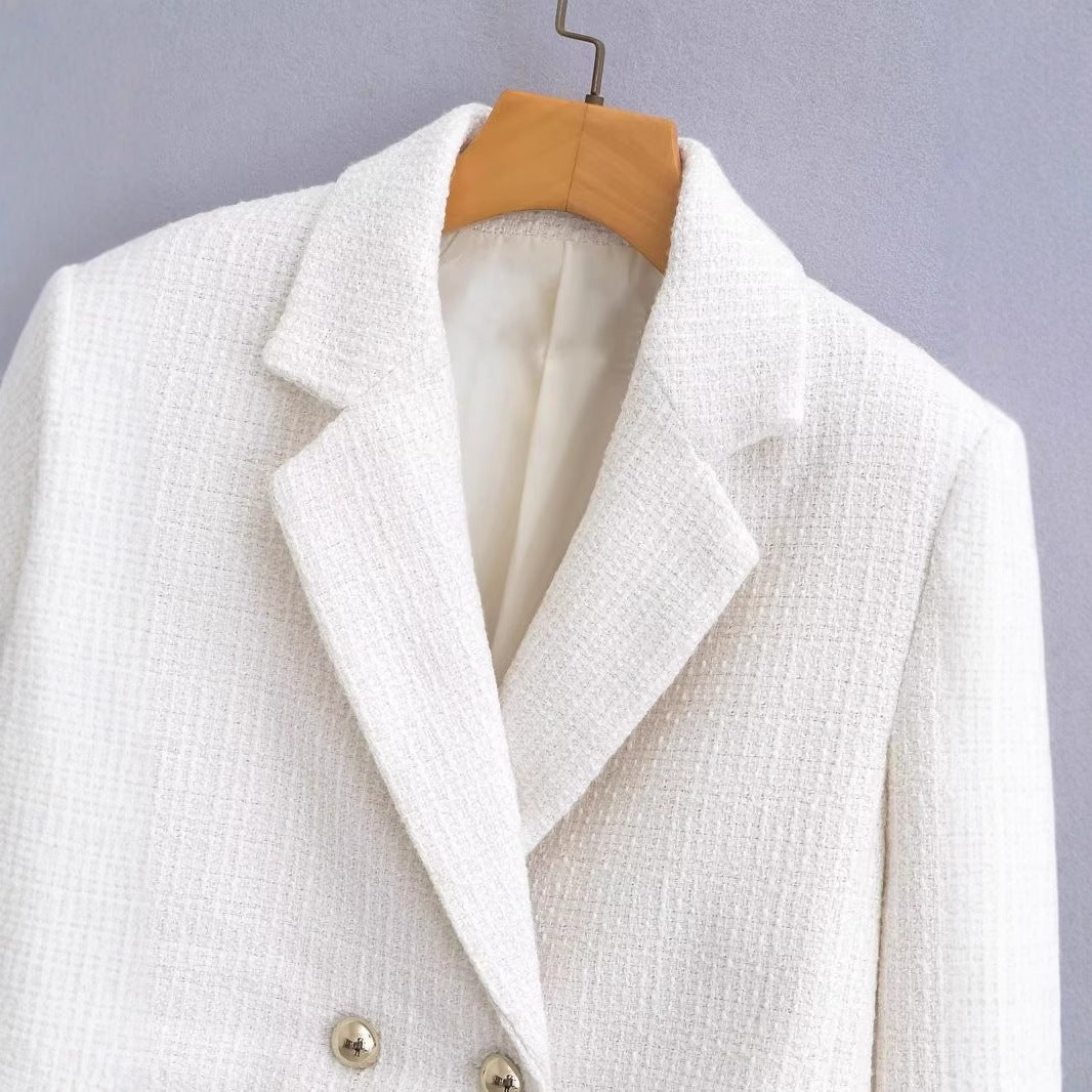 Damen Kurz geschnittener Bouclé-Blazer mit taillierter Silhouette und Doppelknopf Drune