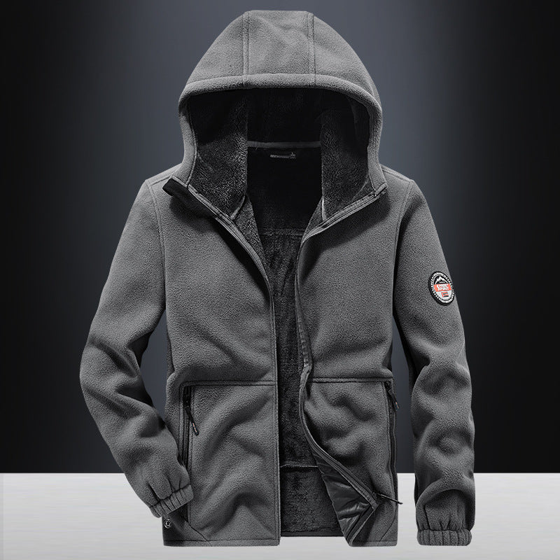Herren Kapuzen-Fleecejacke mit Teddyfutter, durchgehendem Reißverschluss und Reißverschlusstaschen Drune