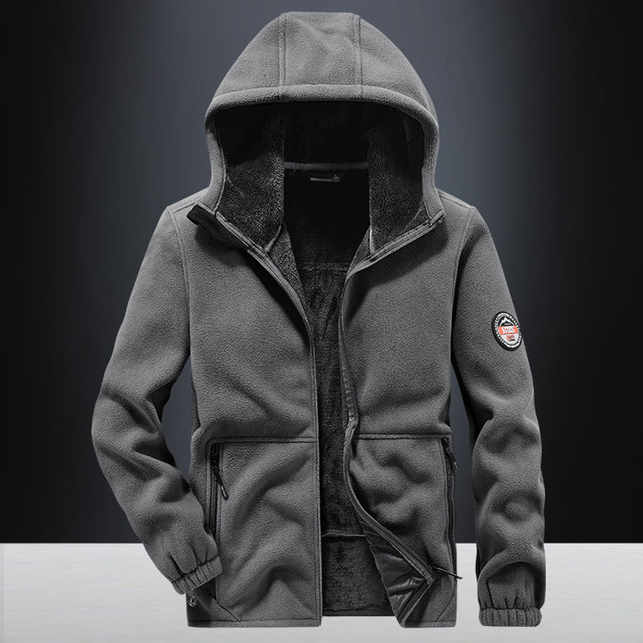 Herren Kapuzen-Fleecejacke mit Teddyfutter, durchgehendem Reißverschluss und Reißverschlusstaschen Drune