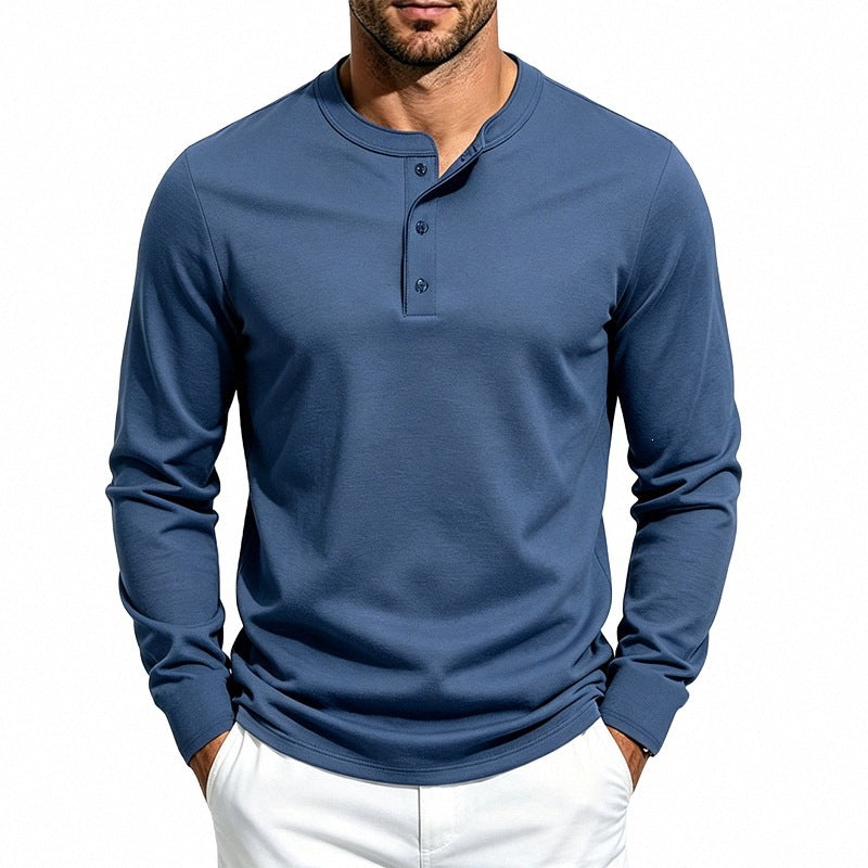 Herren Slim-Fit Thermo-Longsleeve mit 3-Knopf-Henley-Ausschnitt Drune