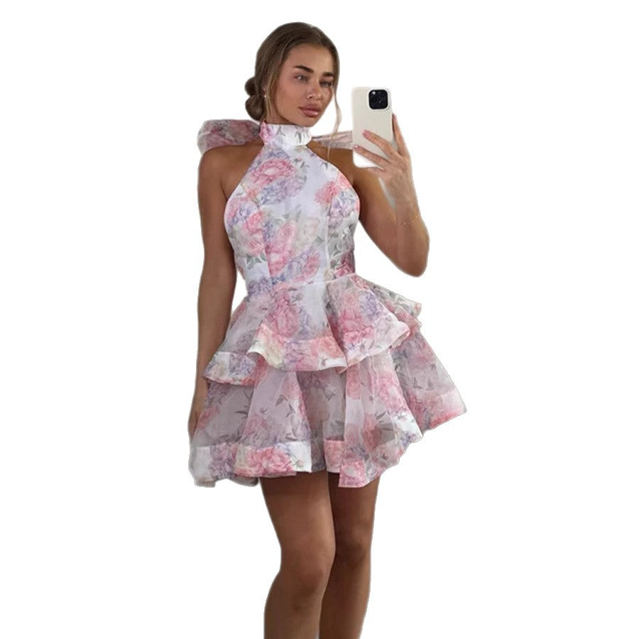 Damen Cocktailkleid mit fließendem Volant und hochgeschlossenem Design Drune