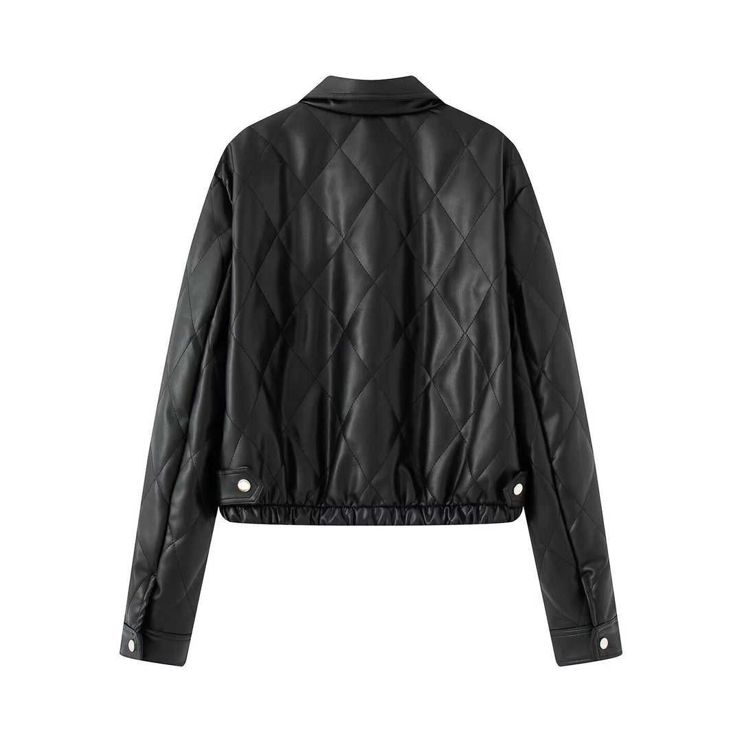 Damen Kurzjacke gesteppt mit Hemdkragen und Druckknopfverschluss Drune