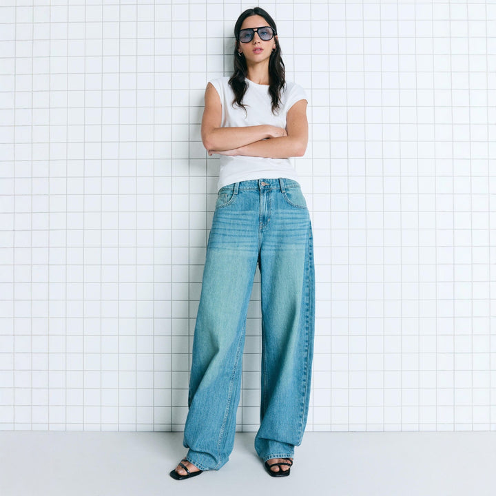 Damen nan hohe Taillenweite Palazzo-Denim mit weitem Bein und cleanem Five-Pocket-Design Drune