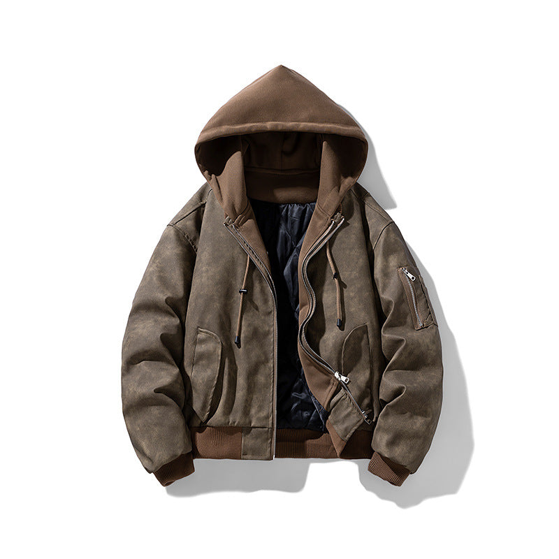 Herren Kapuzen-Bomberjacke mit Wildlederoptik, gesteppter Thermofütterung und Ärmeltasche Drune