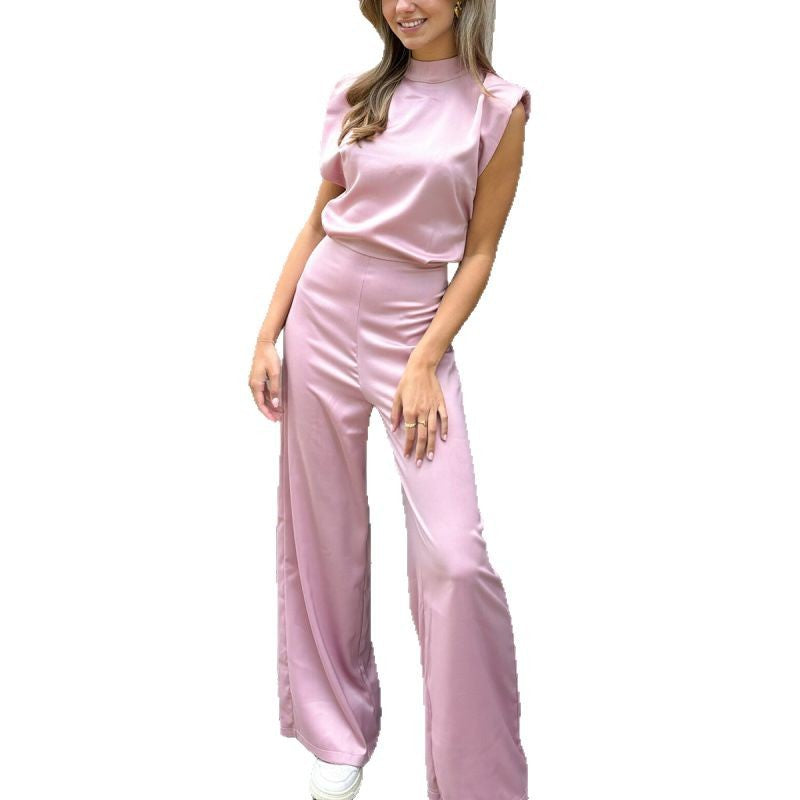 Damen Eleganter Jumpsuit mit geraden Beinen und hohem Kragen Drune