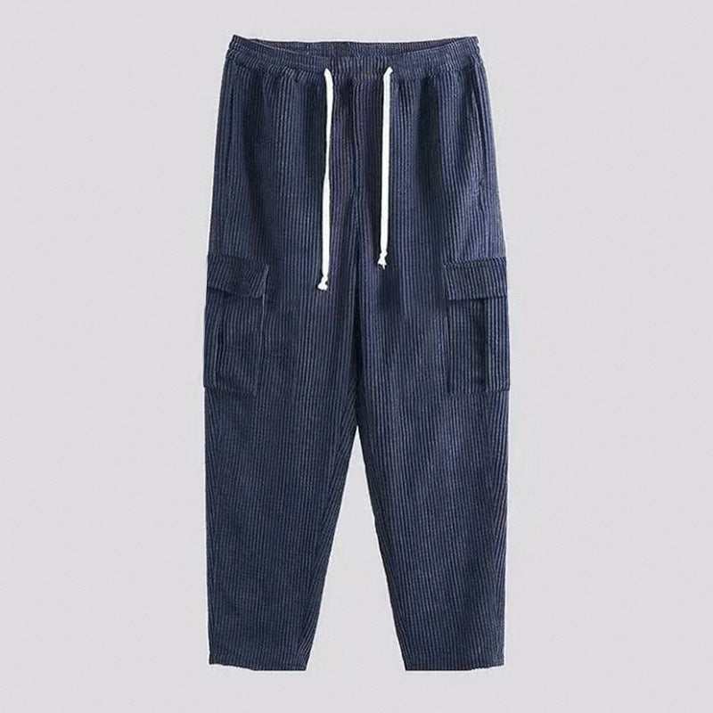 Herren Cord-Cargo-Hose mit elastischem Bund, Kordelzug & aufgesetzten Klappentaschen Drune