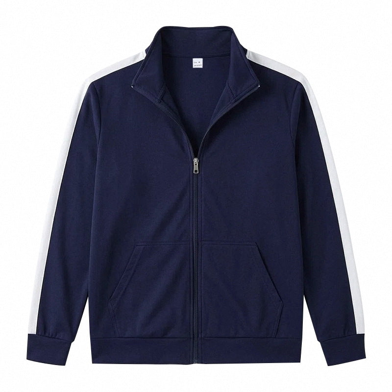 Herren Sportliche Zip-Trackjacke mit Stehkragen, Kontraststreifen an den Ärmeln und Kängurutaschen Drune