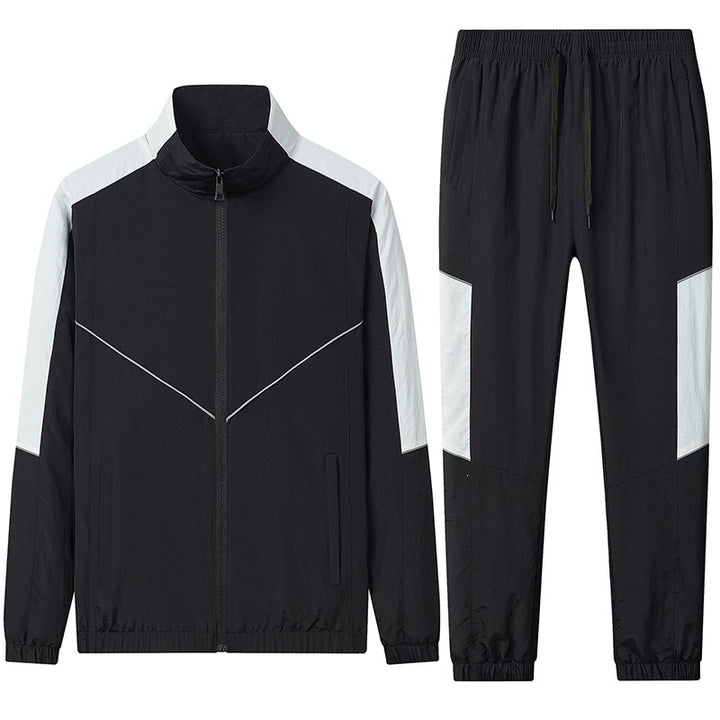 Herren Zweiteiliges atmungsaktives Nylon-Trainingsset mit Stehkragen und Kontrastpaneelen Drune