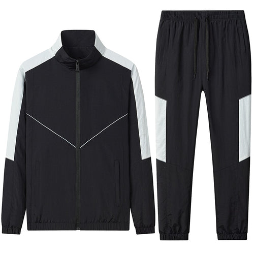 Herren Zweiteiliges atmungsaktives Nylon-Trainingsset mit Stehkragen und Kontrastpaneelen Drune