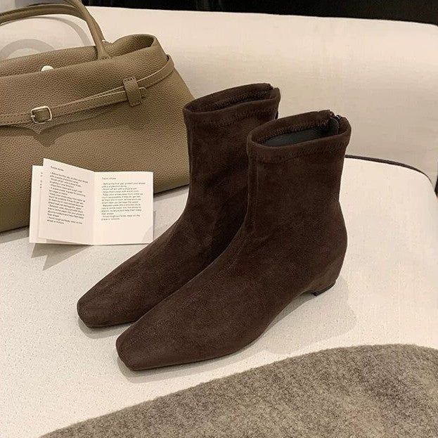 Damen Knöchelhohe Leder-Stiefelette mit quadratischer Zehenpartie, Mittelnähte und elastischem Schaft Drune