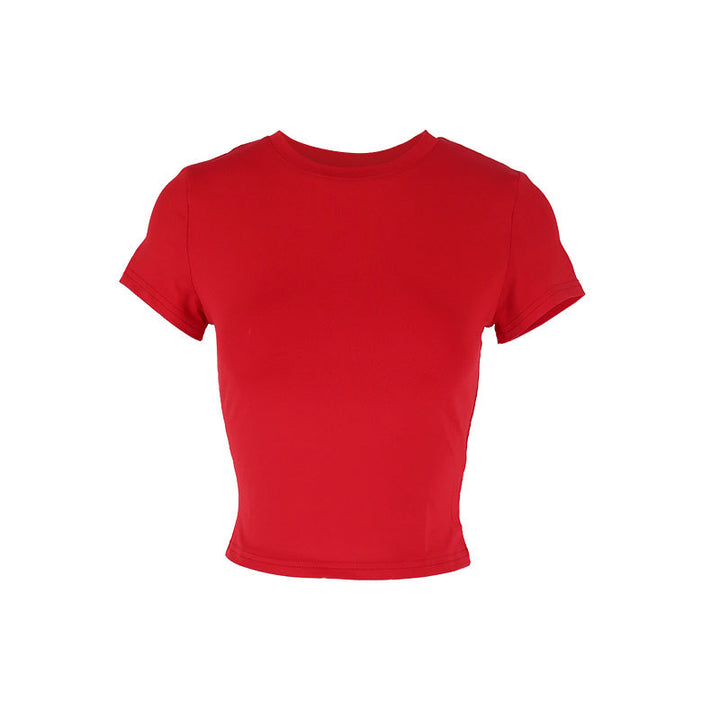 Damen figurbetontes Crop-Top mit Rundhalsausschnitt und elastischem Material Drune