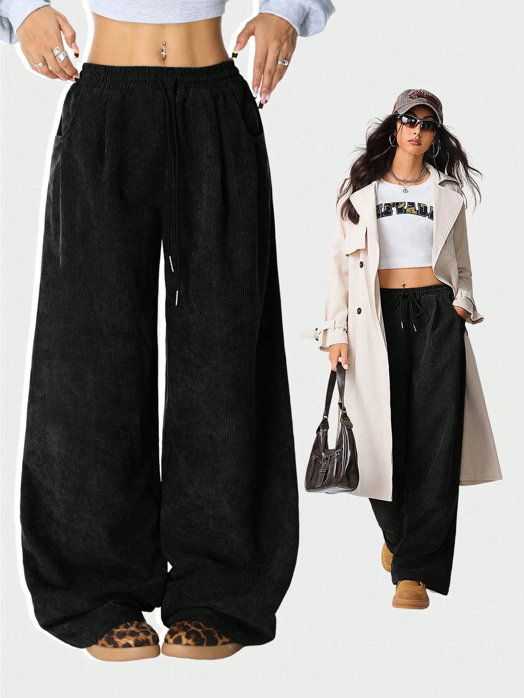 Damen Weite-Hosen Hohe Taille Corduroy Lounge Pants Drune