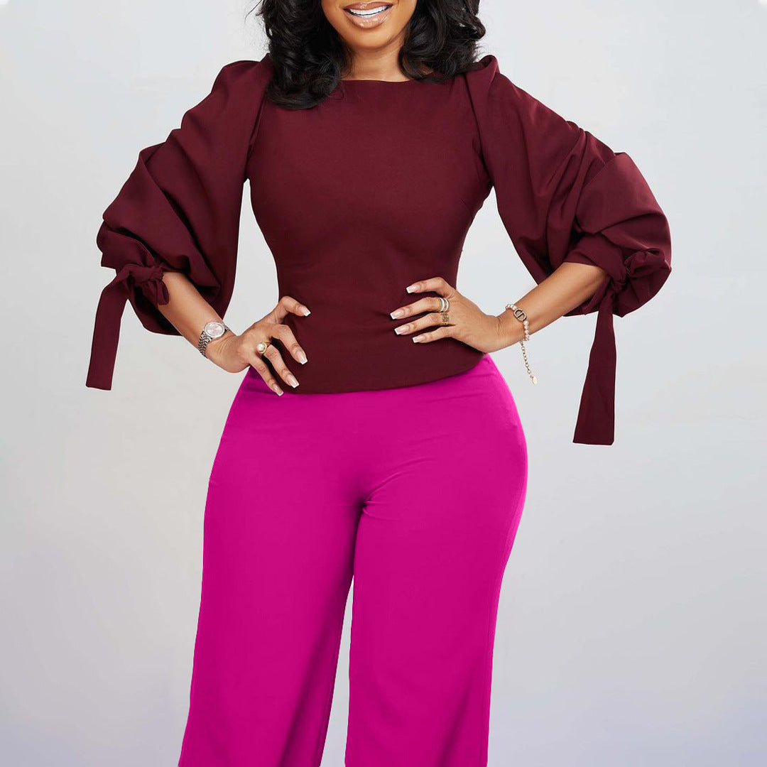 Damen Jumpsuit mit eleganten Trompetenärmeln und schickem Bindeband Drune