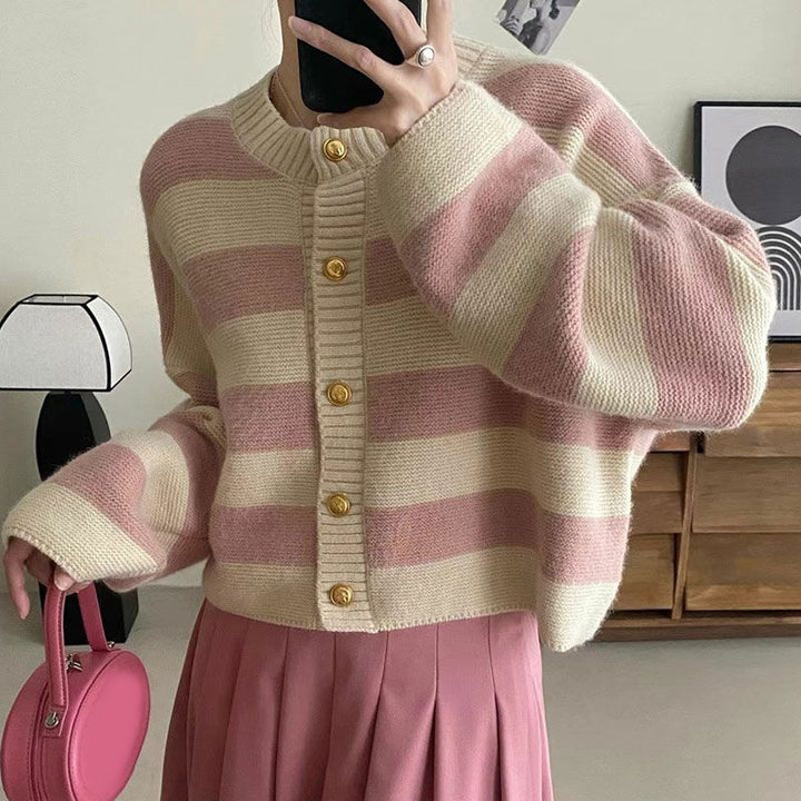 Damen modischer Oversize-Strickpullover mit Knöpfen Drune