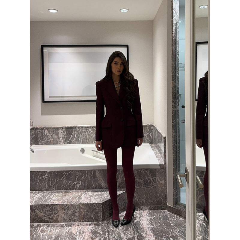 Damen elegante Blazerjacke mit doppelter Knopfverschluss und tailliertem Schnitt Drune