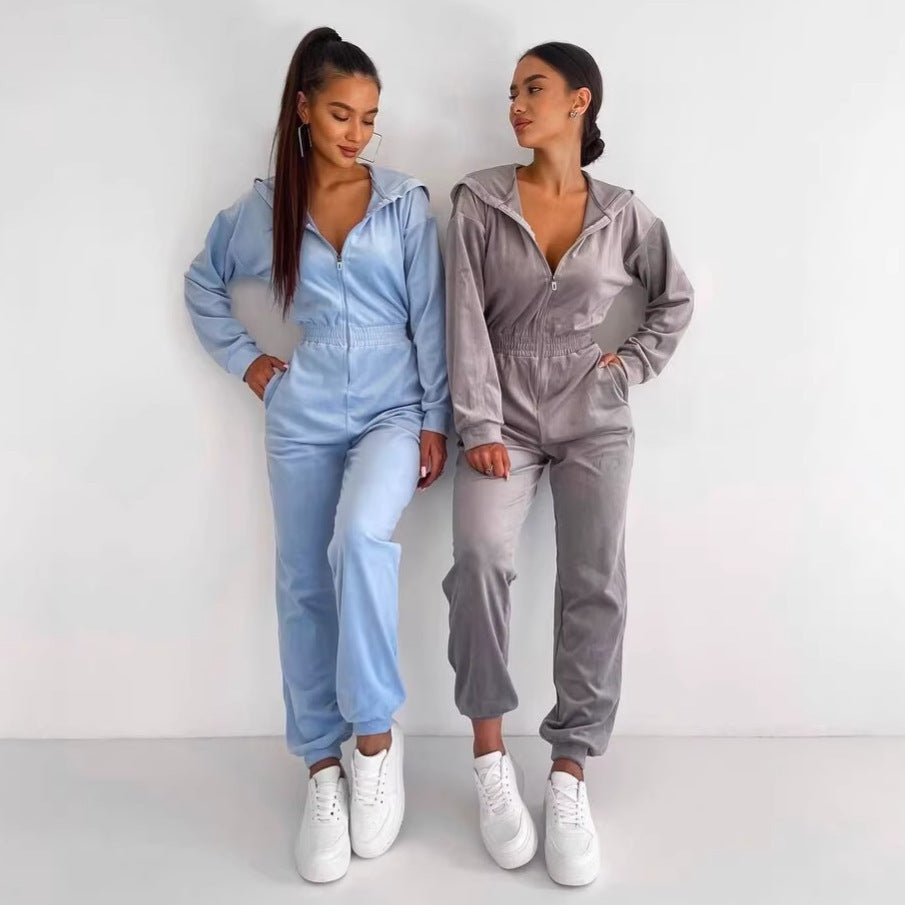 Damen Fleece-Overall mit Reißverschluss und Kapuze Drune