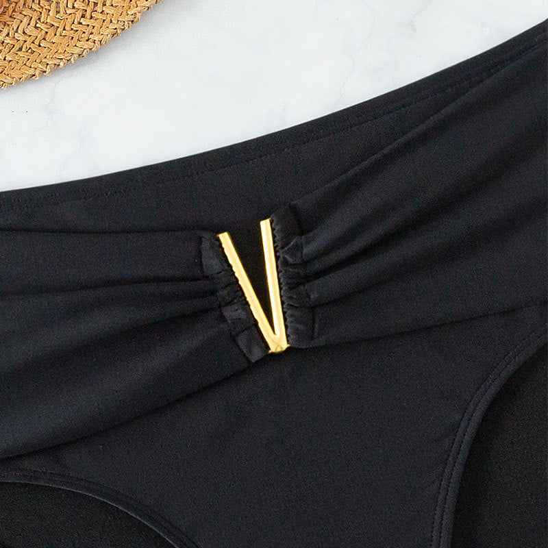 Damen Hochtaillierte Bikinihose mit elegantem Gold-Element Drune