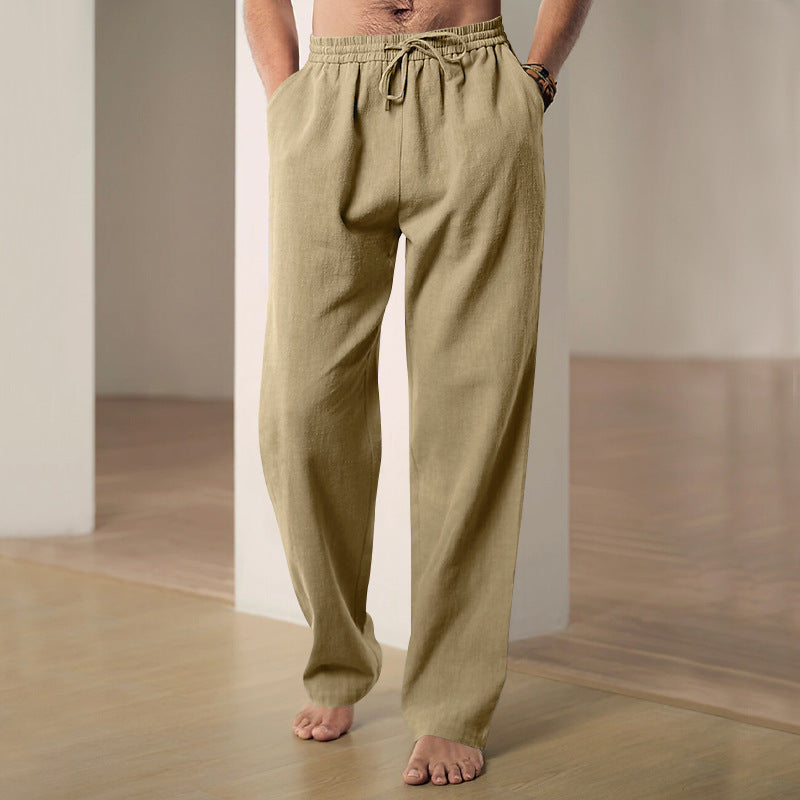 Herren komfortable Leinen-Loungehose mit extra weitem Bein, verstellbarem Kordelbund und atmungsaktiver Sommerqualität Drune