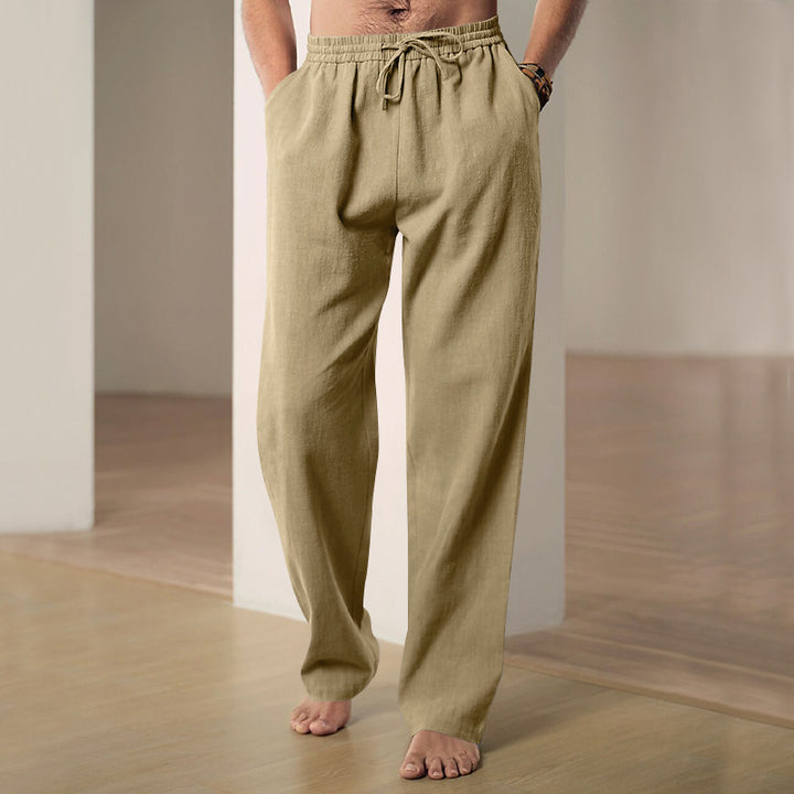 Herren komfortable Leinen-Loungehose mit extra weitem Bein, verstellbarem Kordelbund und atmungsaktiver Sommerqualität Drune