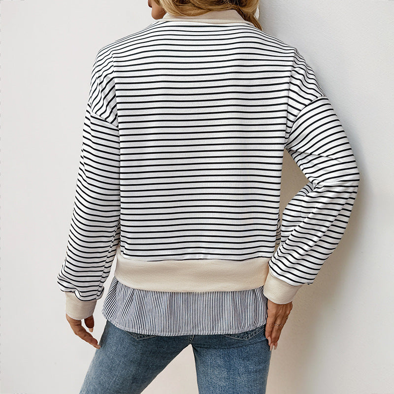 Damen Lässiges Ringel-Sweatshirt mit Lagenoptik-Saum Drune