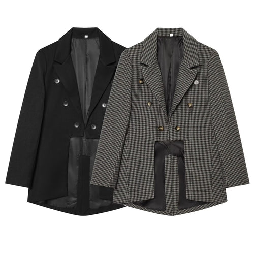 Damen Doppelreihiger Oversize-Blazer mit Satinfutter und verlängertem Saum Drune