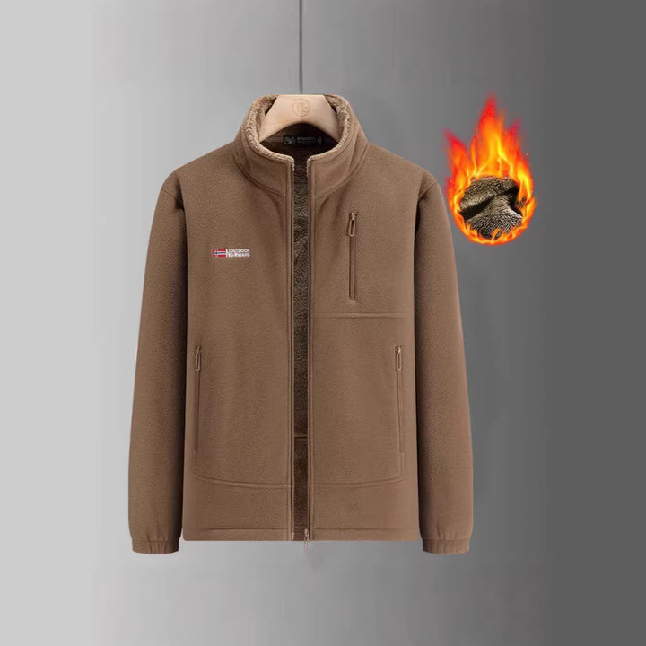 Herren Thermo-Fleecejacke mit Sherpa-Innenfutter, Stehkragen und Reißverschlusstaschen Drune